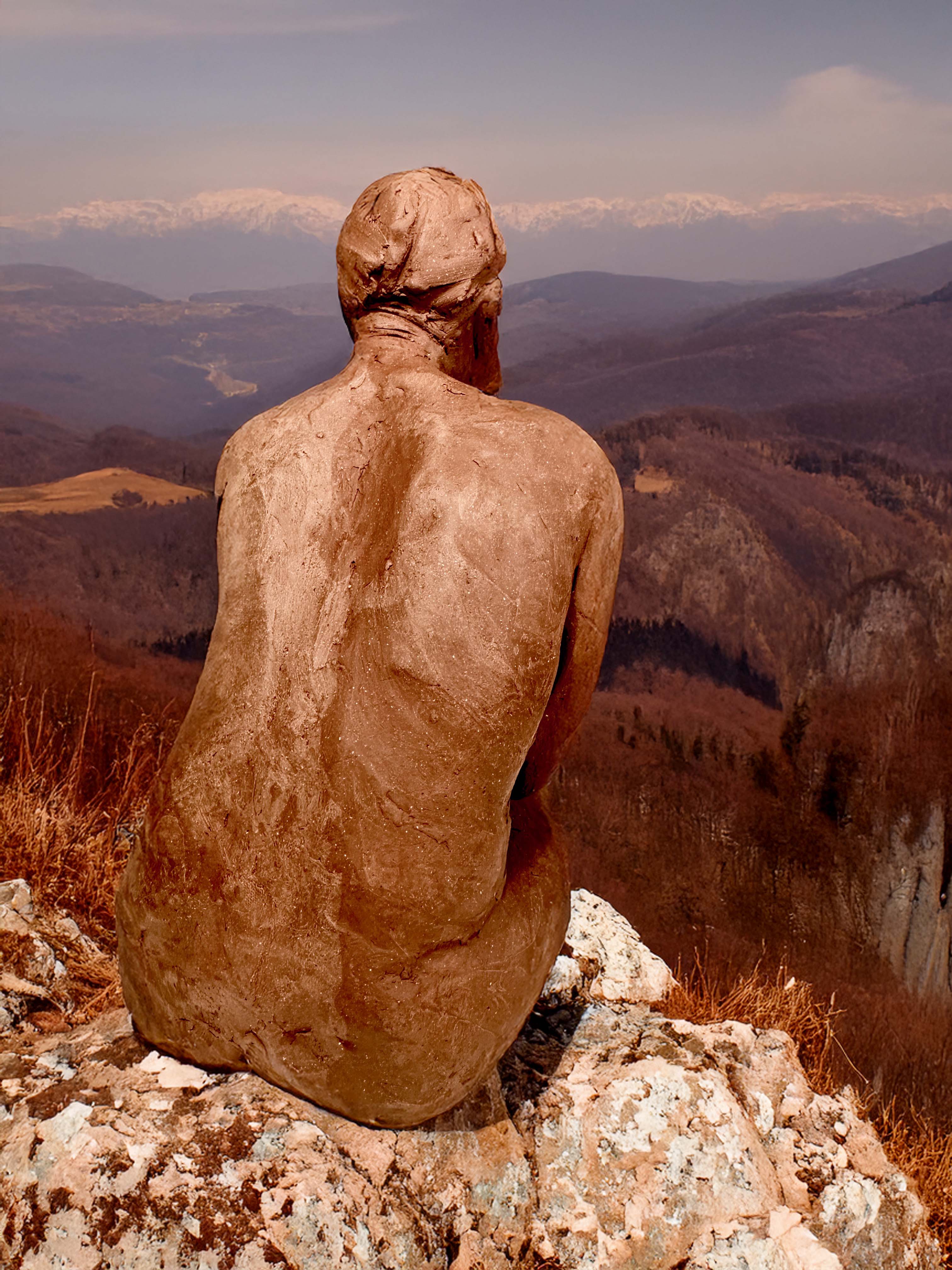 Seated Figure Sculpture, Ceramic